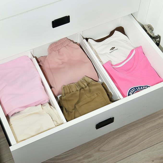 5 Pack Drawer Dividers 3.8" Slim Height Drawer Separators, Non-Slip Plastic Drawer Organizers Expandable 14.6"-25.6" for Shallow Drawers,Kitchen & Clothes Storage, Adjustable Office Drawer Divider