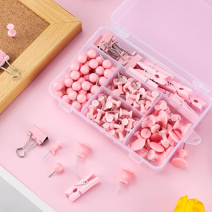 200 Pieces Pink Push Pins Thumb Tacks Cute Decorative Push Pins for Cork Board Bulletin Boards Wall Maps Pictures Office Supplies