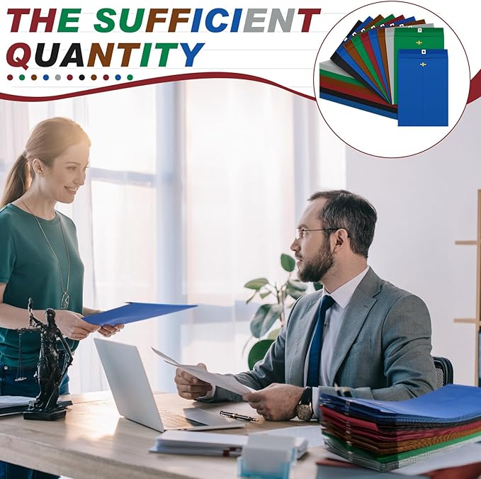 Geyee 100 Pcs Clasp Manilla Envelopes 9 x 12 Inch Gummed Colored Envelopes for Storing or Mailing for Home Office Business Supplies(Retro Color)