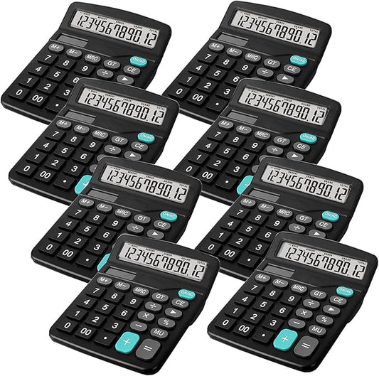 8 Pack Office Calculators Desktop, 12-Digit Solar Basic Desktop Calculator Dual Power Electronic Calculators with Large LCD Display Big Button for Office Home and School