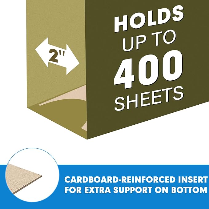 Extra Capacity Hanging File Folders, RAZCC 30 Pack Letter Size Reinforced Hanging Folders with Heavy Duty 2 Inch Expansion for Bulky Files, Filing Cabinet, Adjustable Tabs, Green