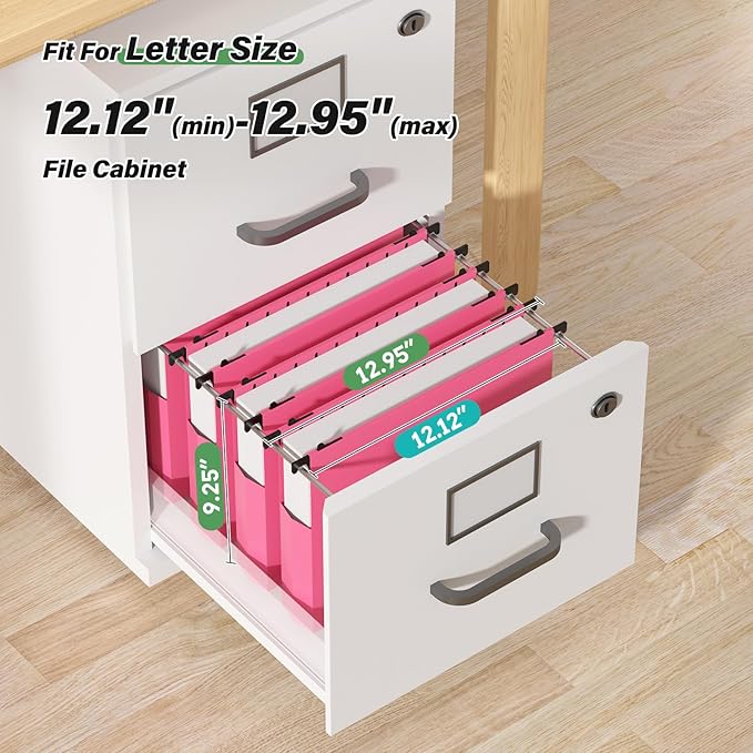 Ansook Plastic Hanging File Folders,Letter Size,Extra Capacity, 2" Expanding Accordian Pocket,Heavy Duty for Filing Cabinet,Hard and Durable Hang Folders Organizer,Letter Size,Pink - 12 Pack