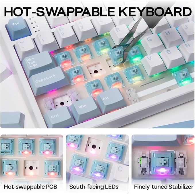EPOMAKER TH108 Full Size Mechanical Keyboard, Wireless Gaming Keyboard with 8000mAh Battery, Creamy Gasket, 108 Keys, Hot Swap, Custom Driver, RGB Backlight (Blue&White, Creamy Jade)