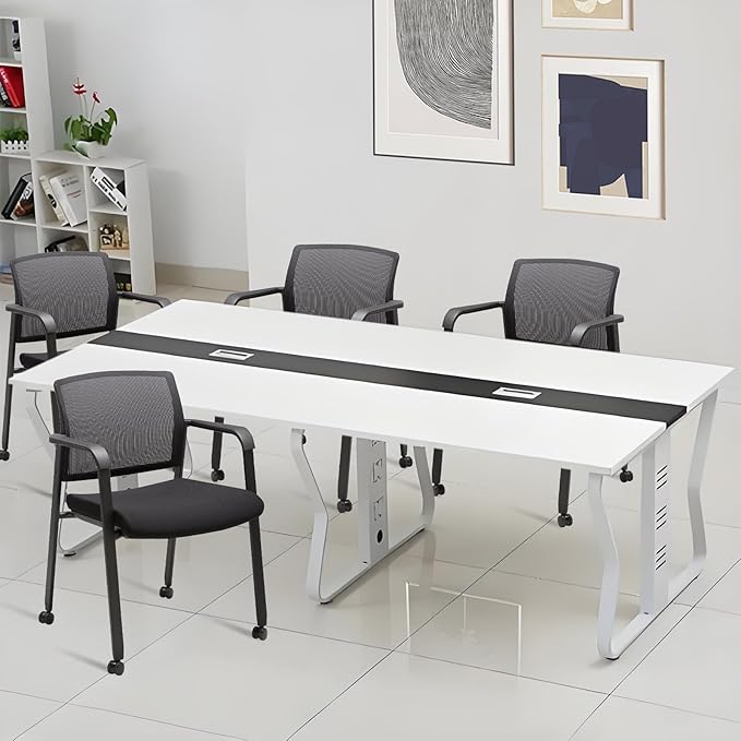 CLATINA Mesh Back Guest Reception Arm Chairs with Wheels, Waiting Room Chairs with Upholstered Fabric Seat and Ergonomic Lumbar Support for Office