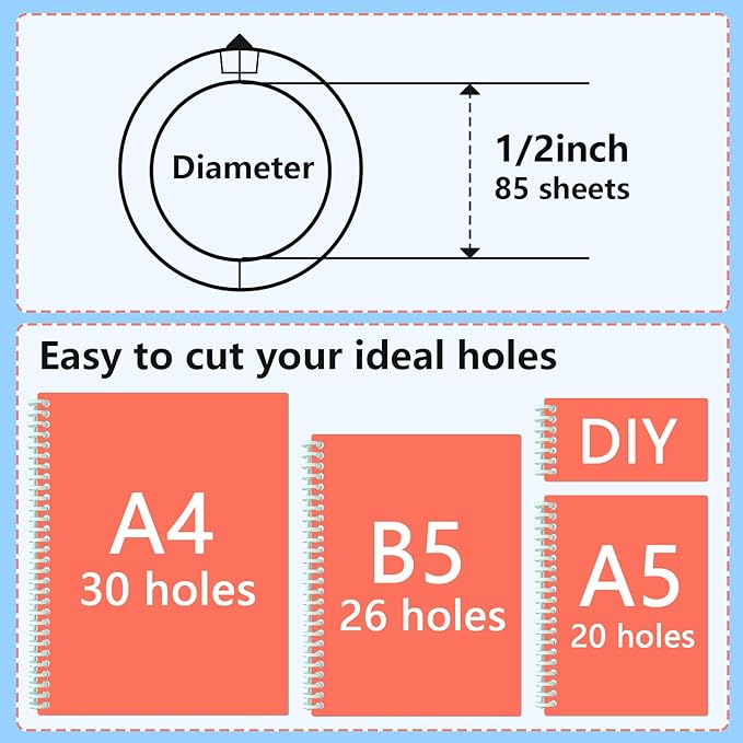Binding Spines/Coils/Combs Easy to Open Close Adding Pages for Binding Machine Worklion,26pcs，Diameter 1/2"， 30 Ring， Maximum 85 Sheets， Multicolor Trimmable Binding Combs