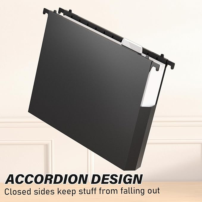 Ansook Extra Capacity Plastic Hanging File Folders,2" Expanding Accordian Pocket with Black Insert Gasket,Heavy Duty for Filing Cabinet, Hard Hang Folders Organizer, Black,Letter Size,6 Pack