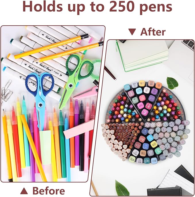 Absonic Acrylic Pen Holder Crayon Organizer for Kids, 6 Slots Arts and Crafts Organizer Marker Caddy Organizer for Classroom, 360 Rotating Pencil Holder Art Supplies Storage for School Office Grey