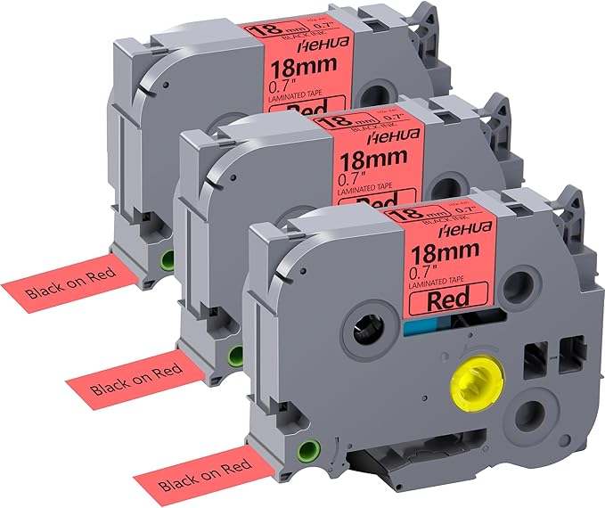 Hehua Tape Tze Tz 18mm 0.7 Laminated Red Compatible for Brother P-Touch TZe-441 TZe441 TZ-441 TZ441 Tape for Ptouch PT D400 D600 D610 P710bt, 3/4'' x 26.2ft Black on Red, 3 Pack