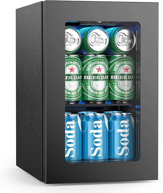24 Cans Beverage Refrigerator Cooler, Mini Fridge Countertop Drink Cooler for Soda, Canned Beer, Adjustable Digital Temperature Control for Home Dorm Office, Black