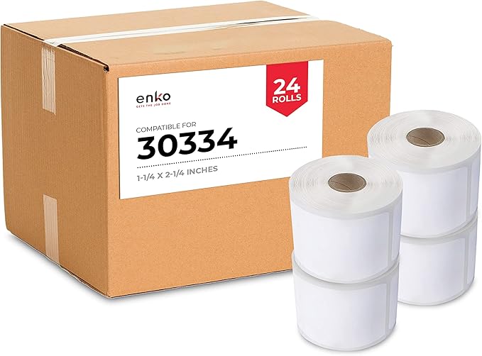enKo (24 Rolls / 24000 Labels) 30334 Dymo Compatible Multipurpose Barcode (1-1/4" x 2-1/4")