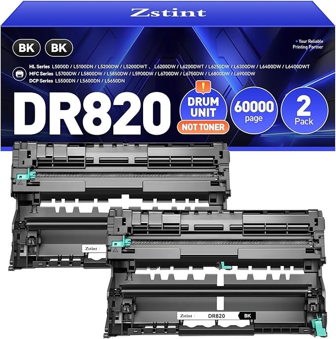 DR820 Drum Unit (Not Toner) Replacement for Brother DR-820 Imaging Drum Compatible for HL-L6200DW L6200DWT L5200DW L5100DN L5000D L6400DW MFC-L5800DW L5700DW L6700DW L6800DW DCP-L5600DN Printer 2-Pack