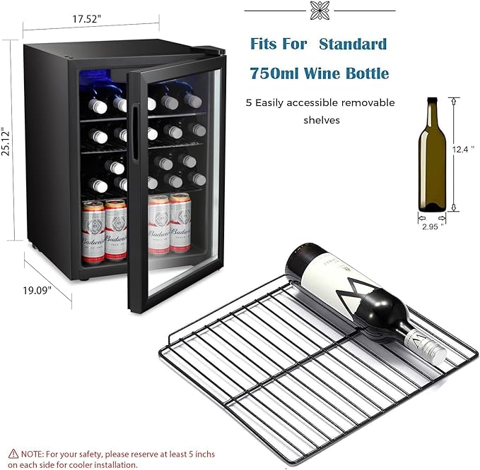 Antarctic Star 24 Bottle Wine Cooler/Cabinet Beverage Refrigerator Small Mini Wine Cellar Beer Soda Clear Glass Door Bar Fridge Quiet Operation Compressor Adjust Temp Control Freestanding, 2.4 Cu. ft