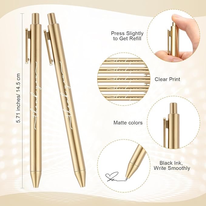 30pcs Thank You Pens Bulk Cute Multicolor Ballpoint Pen for Men Women Server Accessories Employee Holiday Appreciation Gifts for Teacher Office Back to School Party Favor (Gold)