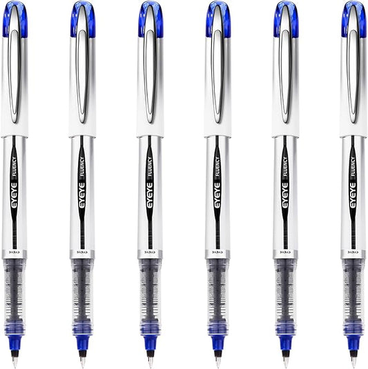 EYEYE Blue Rollerball Pens 0.7mm, 6 Pack Medium Point Roller Ball Pen Quick Dry, Liquid Ink Pen Fine Point Smooth Writing Pens for Journaling, Note Taking, Office, School Supplies