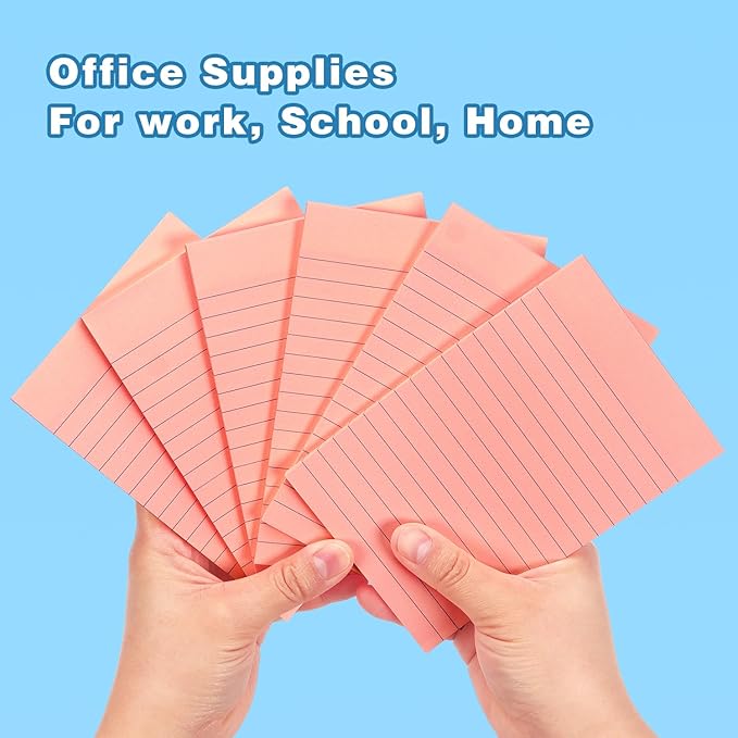 Early Buy 6 Pads Lined Sticky Notes with Lines 4x6 Self-Stick Notes Bright Color Sticky Notes, 45 Sheets/Pad (Pink)