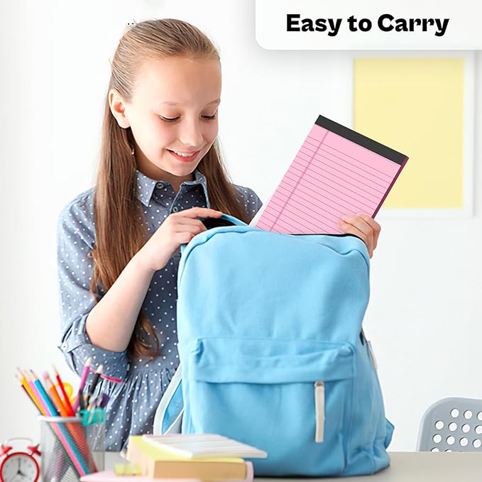 360 Sheets Pink Note Pads 5" x 8" Pack of 12 Small Legal Pads College Ruled Lined Paper with Micro-Perforated Writing Notebook 30 Sheets per Pad Small Notepad for School, Office & Home Supplies