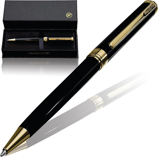 Customized Black & Gold Luxury ballpoint pen (Made In USA) fancy gift set for women, Real 24K Gold Plating, Professional executive pen gift set for men (Lux Custom-BallPoint Black-Gold)