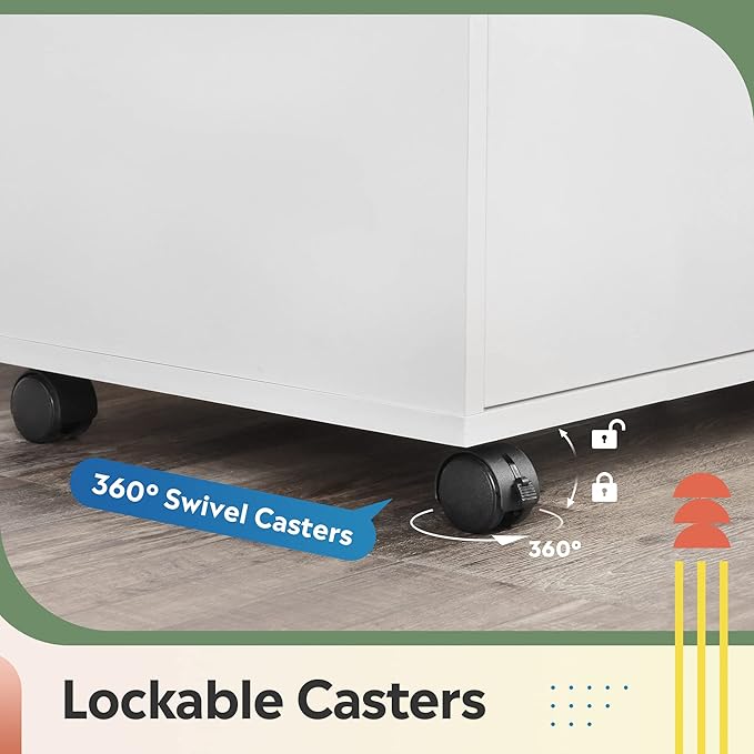 DEVAISE 5-Drawer Chest, Wood Storage file Cabinet with Wheels, White