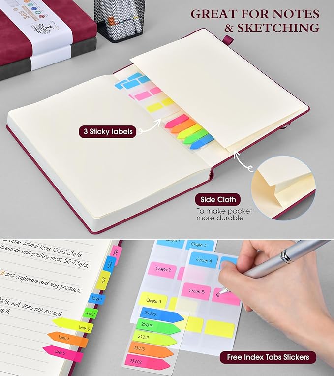 B5 Lined Journal Notebook - 365 Page Large Leather Journals for Writing Women Men，Hardcover Notebook with 100Gsm Thick Pages，Daily Diary for Travel, Work，School，College Ruled (7.6" x 10.3")