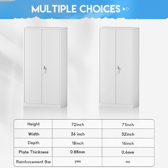 Greenvelly White Metal Storage Cabinets 72” Garage Steel Storage Cabinet with Doors and Shelves, Metal File Organization for Home Office, Basement, Warehouse, Classroom（Anti Ttipping）
