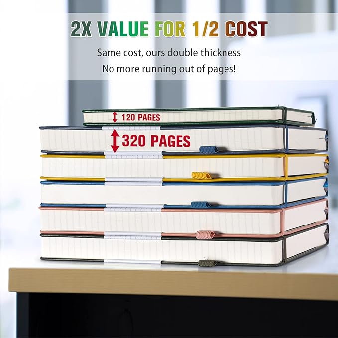 5 Pack College Ruled Notebook, 312 Numbered Pages Thick Notebooks Bulk, 100gsm No Bleed Paper Hardcover Leather Journal, Lined Journal Notebook Set for Women Men School Office, A5, Multicolor