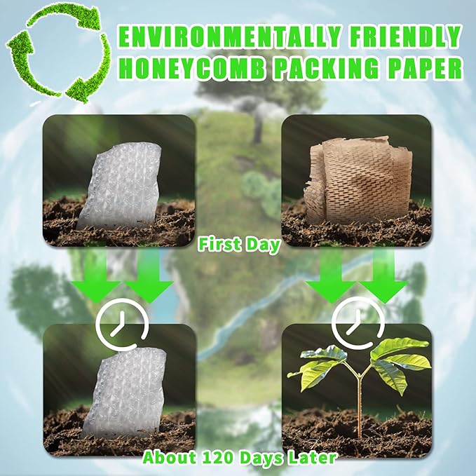 Honeycomb Packing Paper, MINHAO 15"x300' Eco Friendly Packing Paper for Moving Recyclable Honeycomb Paper Moving Supplies Bubble Paper Wrapping Protective Roll, With 36 Fragile Sticker Labels