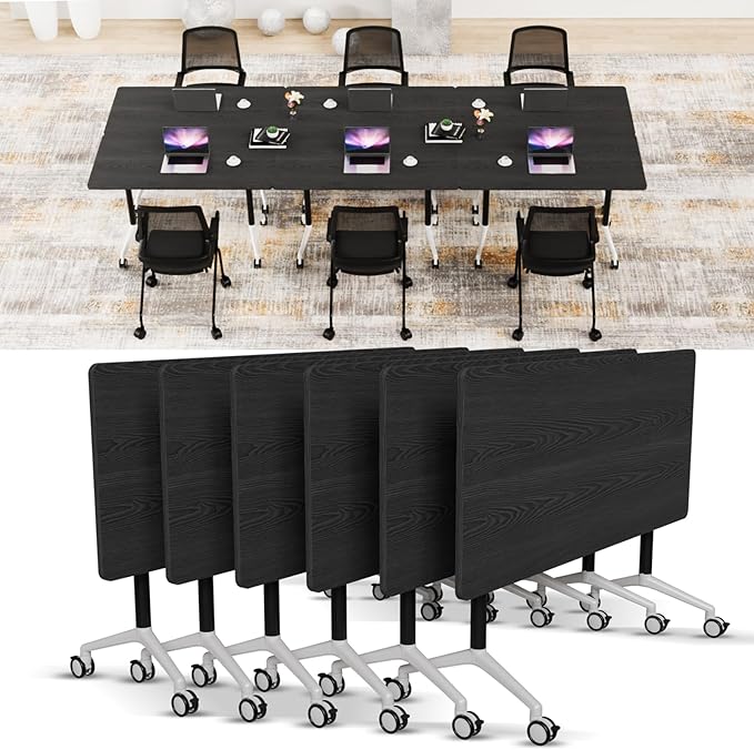 Conference Room Table with Flip-Top Design for Dynamic Meetings, Business Table Computer Desk with Heavy-Duty Frame,Foldable Seminar Meeting Tables for Home Office (6, F, 61IN)