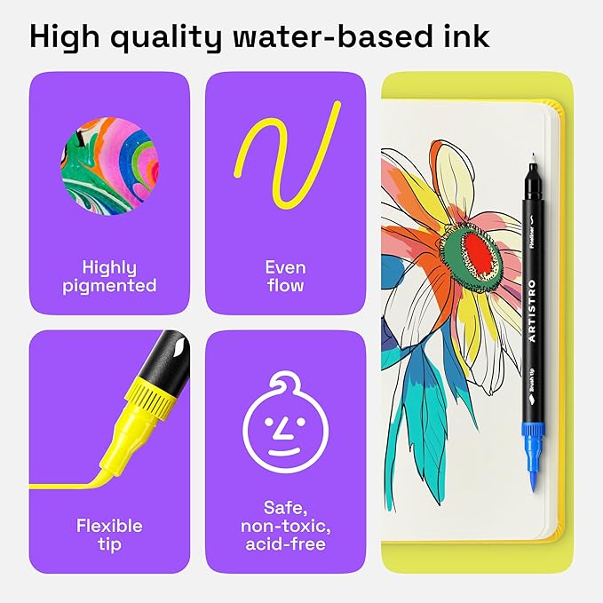 ARTISTRO 72 Brush Marker Pens Coloring Markers for Adults Brush Tip & 0.4mm Fineliner Pens Coloring Markers No Bleeding