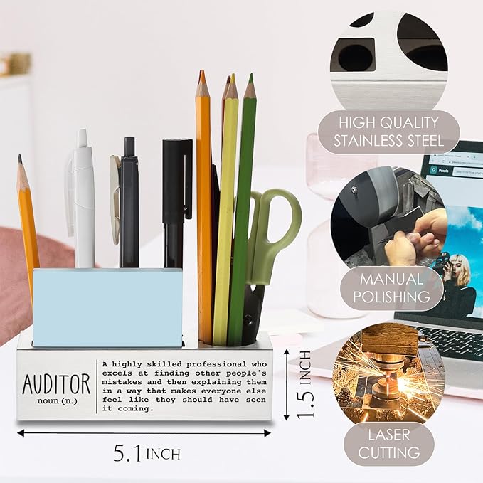 Auditor Definition Gifts for Women, Men, Auditor Finance Desk Decor Stainless Steel Pen Pencil Holders WCC49