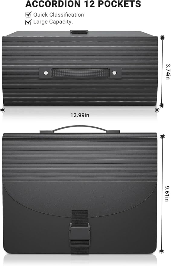 Expanding File Folders,Accordion File Organizer with Handle,13 Pockets Expandable Filing Folders,Tabs Included in Filing Box,Adjustable Strap,Bill Documents Organizer,A4/Letter Size