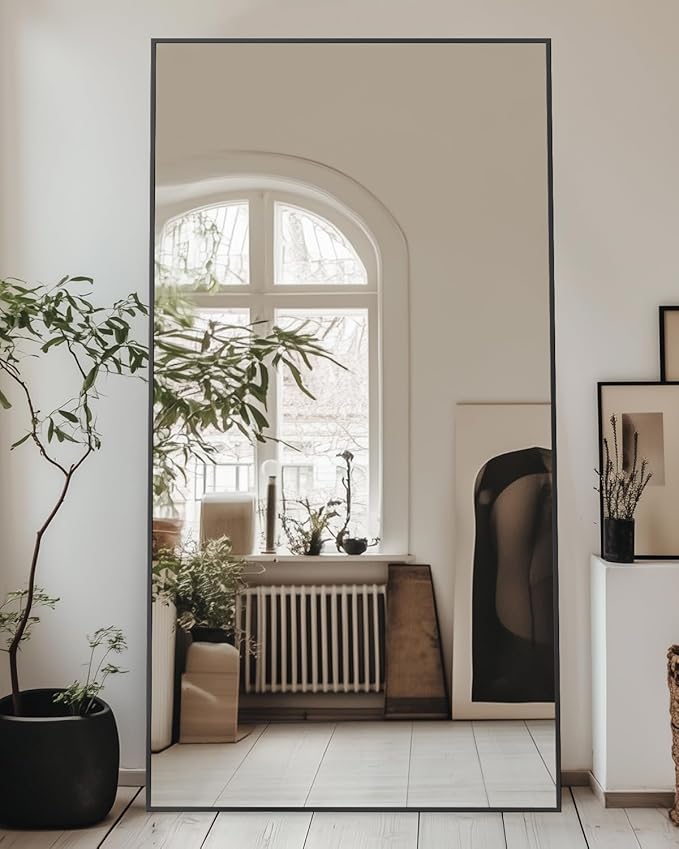 Antok Full Length Mirror, 76"x34" Floor Mirror, Floor Standing Freestanding Full Body Mirror with Stand for Bedroom, Hanging Mounted for Living Room Cloakroom, Black