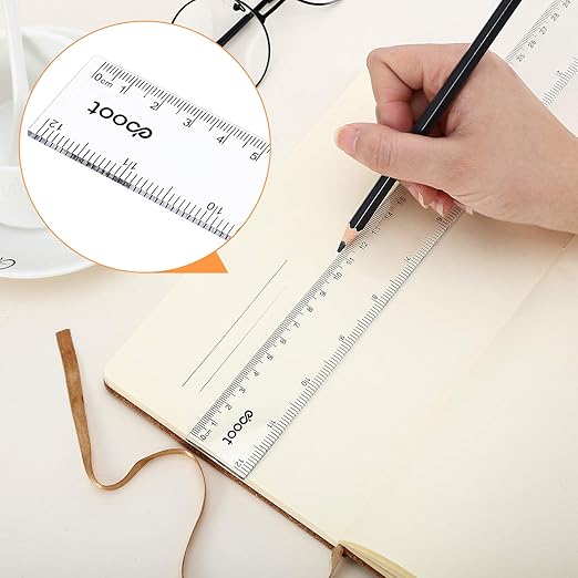 EBOOT 2 Pack Plastic Ruler Straight Ruler Plastic Measuring Tool for Student School Office (Clear, 12 Inch)