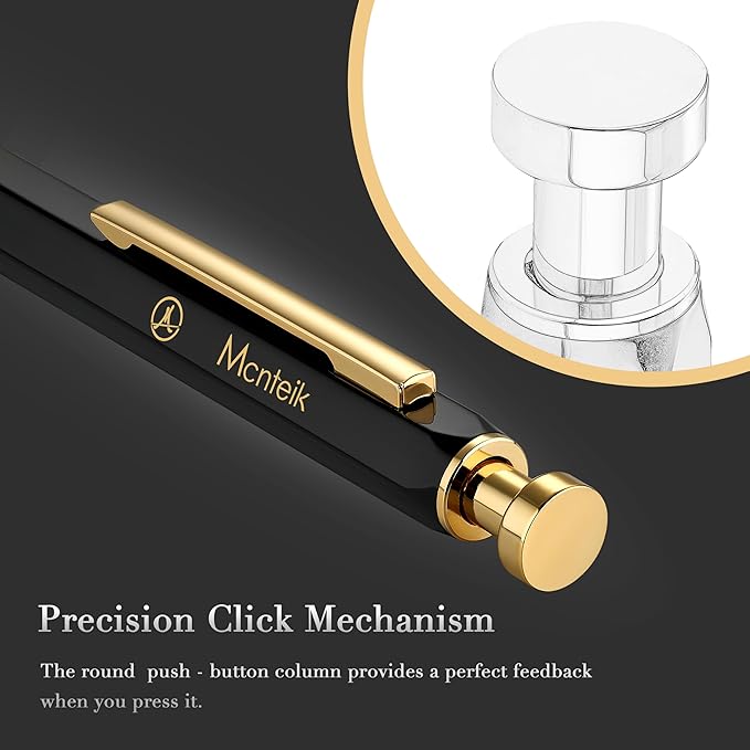 Black Click Pen With 24K Gold Finish, Fine lacquer work, Exquisite Gel Pen Gift Set for Men & Women, ADMOK Black refill, Office Supplies, Professional, Executive, Nice Retractable Pen