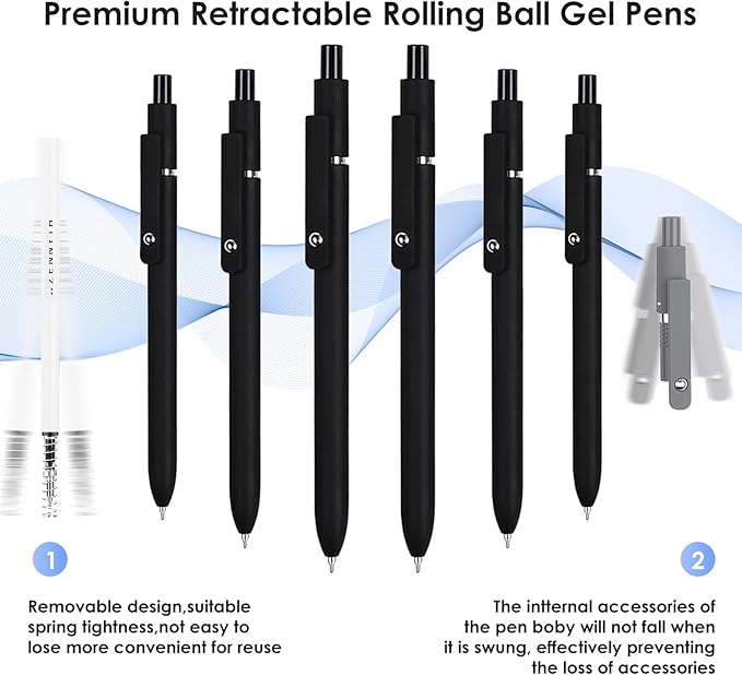 Gel Pens, 6PCS 0.5mm Black Ink Fine Point Pens With Smooth Writing, School Office Supplies, Anniversary Birthday Gifts for Men Women, Quick Dry Pen For Journaling, Nurse Aesthetic Pen (Elegant Black)