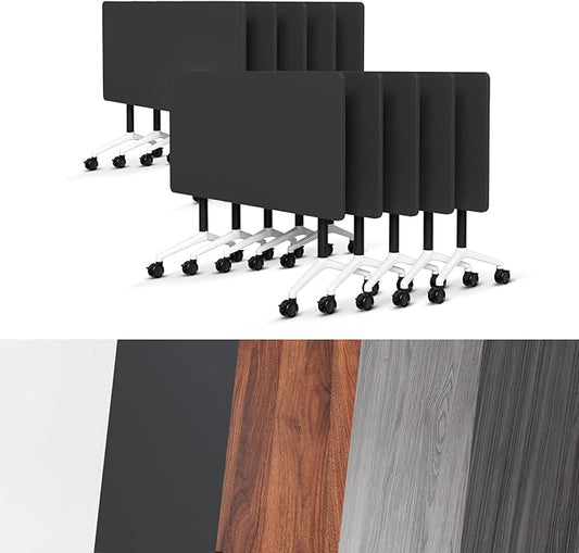Conference Room Table, Folding Conference Tables,Thicken Grey Tabletop,Flip Top Wooden Seminar Meeting Room Table for Conference Room Offices (10, Black, 55.1”)