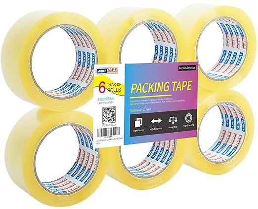 ADHES Packing Tape Shipping Tape Packaging Tape for Moving Boxes, 60yard Per Roll 1.88inch Width 2.7Mil Thickness