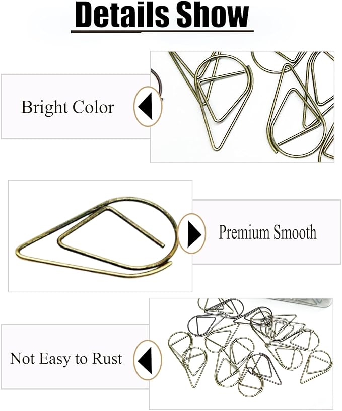 200 Pcs Teardrop Paper Clips Bulk,Stainless Steel Rust-Resistant Paperclips for Wedding Invitations, 3X Stronger Hold with Mirror Polish (Bronze, 1inch)