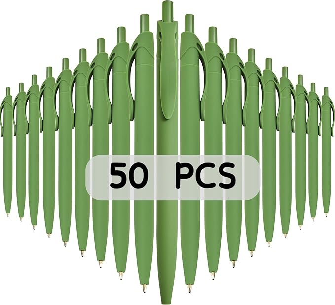 BallPoint Pens, 50 Pack (BLACK Ink),Bulk Pens, Green Barrel,Click Pens for Office Home and School, Retractable Ballpoint Pens, Medium Point, 1.00MM (Green)