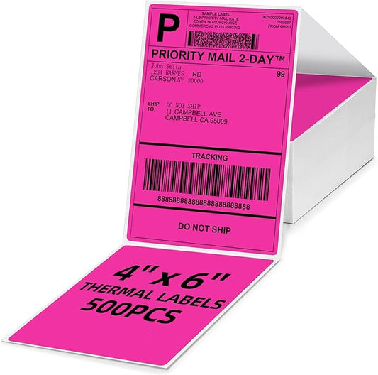4x6 Thermal Labels, 1 Packs of 500 4x6 Fold Labels Rose Red - Compatible with JADENS, ASprink, Phomemo, Rollo, Zebra, Omezizy and Other Thermal Printers