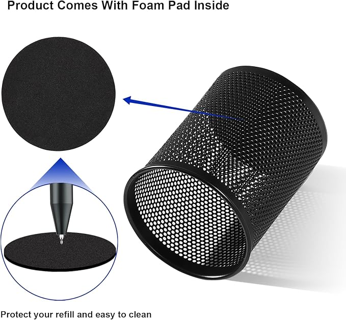 Comix Pen Holder Desk Organizer, Wire Mesh Pencil Cup with Foam Pad and Non-Slip Bottom Office Supplies Desk Accessories for Home Office School, 2 Packs