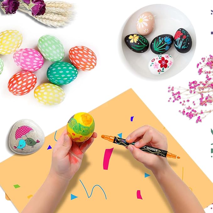 Betem 12 Colors Dual Tip Acrylic Paint Pens Markers, Premium Acrylic Paint Pens for Wood, Canvas, Stone, Rock Painting, Glass, Ceramic Surfaces, DIY Crafts Making Art Supplies