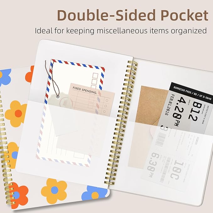 Cute Spiral Notebook journal B5 Aesthetic Pretty Design for Women Girls Kawaii with Pocket, 10 x 7.2 inch, Lined, Color Flowers