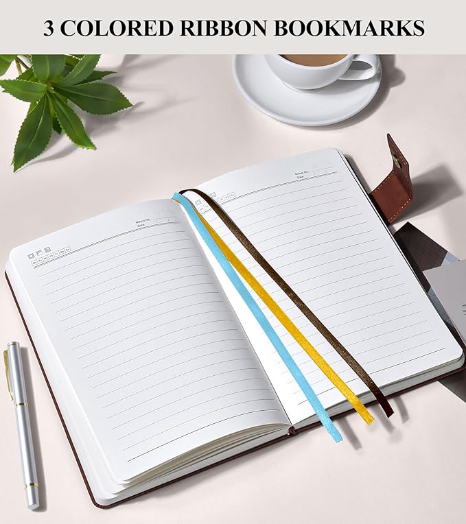 365 Page Thick Lined Journal Notebook for Men Women, A5 Leather Journals for Writing, Hardcover Notebooks for Work, School, Note Taking,Travel, Business,Personal Diary, College Ruled 5.9" x 8.4"