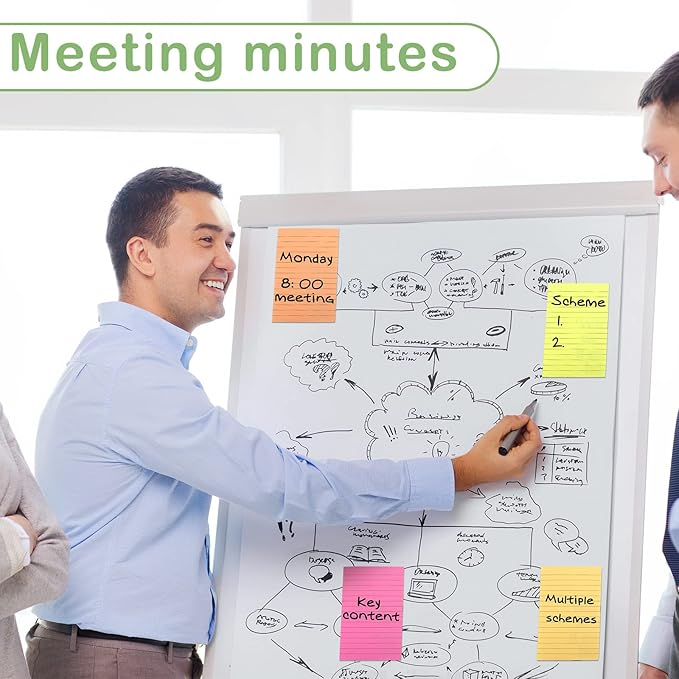 24 Pack Lined Sticky Notes 4 x 6 Inch Colorful Sticky Note Pads with Lines Bright Ruled Self Sticky Notes Memo Pad for Office Home Supplies, 50 Sheets per Pad, 1200 Sheets, 8 Colors