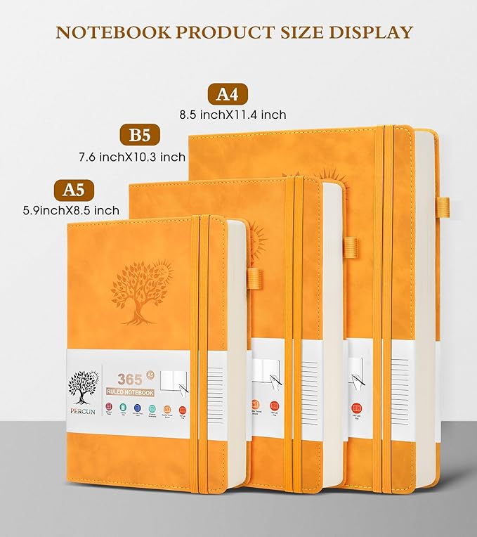 B5 Lined Journal Notebook - 365 Page Large Leather Journals for Writing Women Men，Hardcover Notebook with 100Gsm Thick Pages，Daily Diary for Travel, Work，School，College Ruled (7.6" x 10.3")