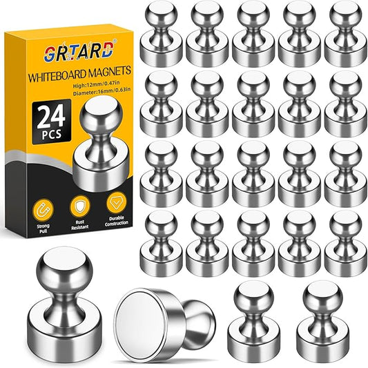 Grtard 24 Pack Magnetic Push Pins, Fridge Magnets for Whiteboard, Whiteboard Magnets Refrigerator Magnets, Small and Strong Push Pin Magnet for Office, School, Locker, and Map Magnet