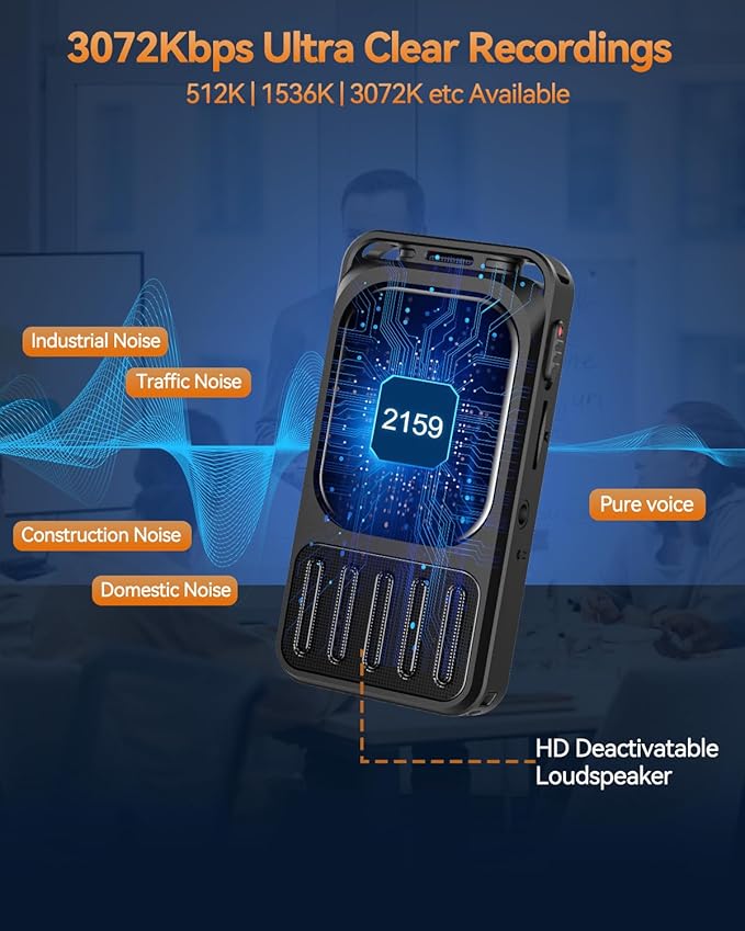 128GB Digital Voice Recorder with Bluetooth & 2" Touchscreen, 3072Kbps HD XIXITPY Voice Activated Recording with Password, Playback, A-B Repeat, MP3 for Lectures, Meetings, Interviews