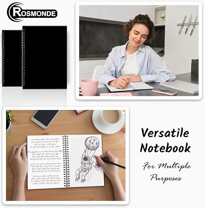 Bulk Spiral Notebook, 48 Pack, Unlined Journal, 5.8 x 8.3, 120 Pages (60 Sheets), 100 GSM Paper, No-Bleed, Black Cover Drawing Notebooks, Unlined Sketch Pad for Writing, Note Taking Travel