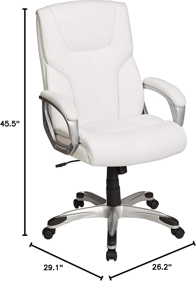 Amazon Basics Executive Home Office Desk Chair with Padded Armrests, Adjustable Height and Tilt, Rolling Swivel Chair, 275 Pound Capacity, White and Pewter