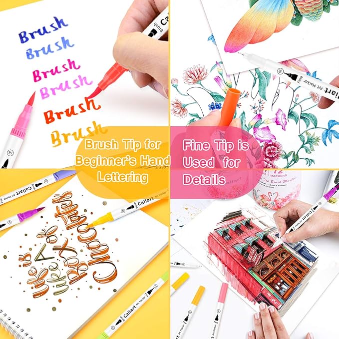 Caliart 72 Colors Dual Tip Fine & Brush Pens Art Markers, Aesthetic Cute Preppy Stuff School Supplies, Coloring Markers for Kids Artist Adult Book Cards Drawing Craft Kit Mothers Day Gift for Mom